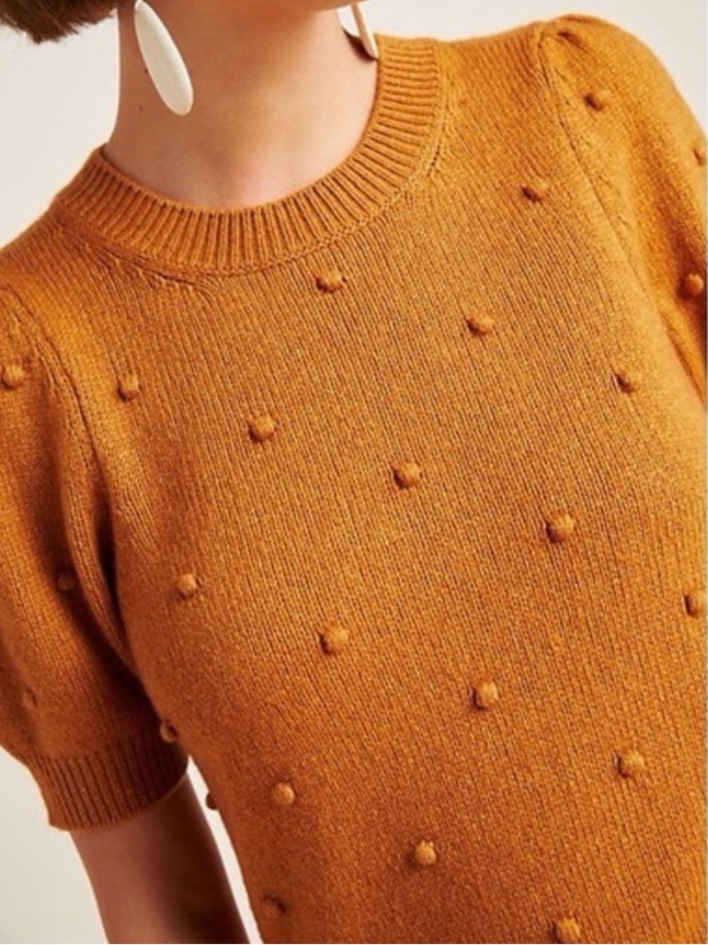 Anthropologie Pommed Pom Pom Short Sleeved Sweater Top Size XL Made in Italy